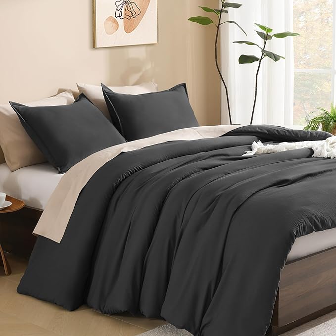 Litanika Grey Comforter Full Set, Dark Gray Lightweight Plain Bedding Comforters Sets, All Season Fluffy Bed Set (79x90In Comforter & 2 Pillowcases)-Ruum Studio Home