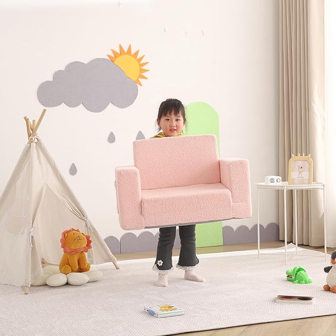 Welnow 2-in-1 Kids Sofa Chair, Convertible Toddler Chair Flip Out Children Sofa Chair Folding Kids Play Sofa with Side Pockets & Removable Cover Armrest Chair for Girl or Boy-Ruum Studio Home
