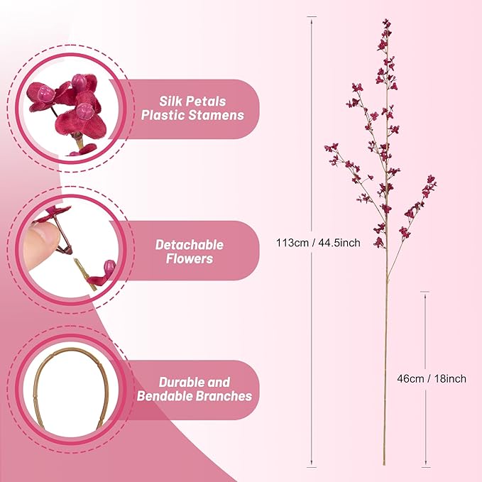 4Pcs Fake Flowers Blossom Branches Artificial Flowers for Indoor Decor, Faux Long Stem Realistic Indoor Plants for Vase Wedding Home Office Bedroom Party Table Centerpieces Decor-Ruum Studio Home