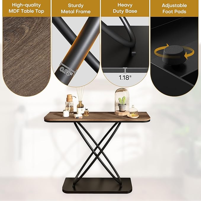 BECHAEO Farmhouse Narrow Console Table for Living Room, 47.4" Rustic Narrow Entryway Table, Sofa Tables Behind The Couch, Industrial Wooden Accent Tables for Hallway, Foyer Walnut-Ruum Studio Home