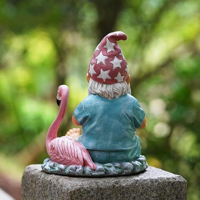 Gnome Statue Garden Decor, Resin Gnome and Flamingo Figurines Outdoor Decorations for Yard Art Porch Lawn Ornaments, Unique Housewarming Gifts-Ruum Studio Home