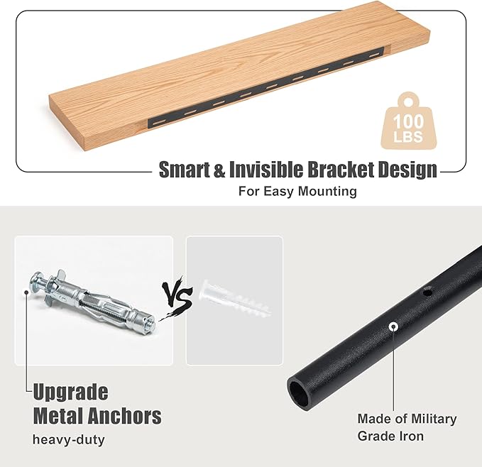 Floating Shelves for Wall, USA-Sourced Oak Wood 36 Inch Long Wall Shelves Set of 2, Natural Wooden Wall Mounted Picture Ledge Shelf, Nursery Book Storage Shelf Kids Bookshelf, Display Shelf-Ruum Studio Home
