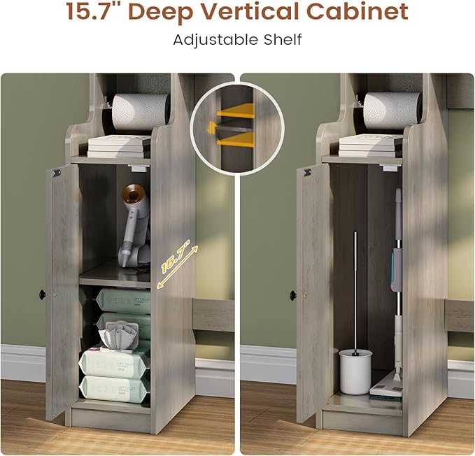 Itaar Over The Toilet Storage Cabinet, Over Toilet Bathroom Organizer with Glass Doors & Toilet Paper Holder Stand, Home Space-Saving Toilet Rack, for Bathroom, Restroom, Laundry, Grey-Ruum Studio Home