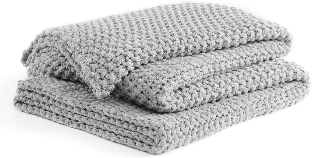 YnM Chunky Cotton Knit Throw Blanket, Cable Knit Throws for Bed Couch Sofa, Comfy & Relaxing, Decorative Piece for Farmhouse Modern Boho Rustic Scandinavian Chic Vibe, Quarry Grey 60x80 Inches-Ruum Studio Home