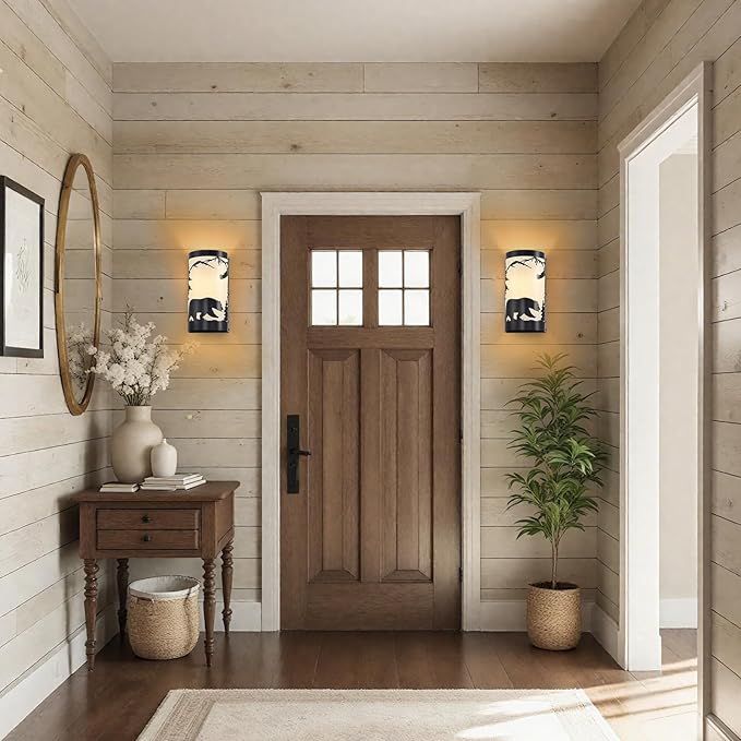 Wall Sconce Light,Bear Metal Cream Parchment Farmhouse Wall Sconces Set of Two,Rustic Black Matte Hallway Sconces Wall Lighting,Vintage Wall Mount Lamp,Wall Lights for Living Room,Bedroom-Ruum Studio Home