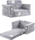 Toddler Chair Plush Kids Couch, 2-in-1 Comfy Armchair Removable and Washable Cover Carrying Handle, Convertible Reading Chair Toddler Couch for Girls and Boys, Glow in The Dark Grey Star-Ruum Studio Home