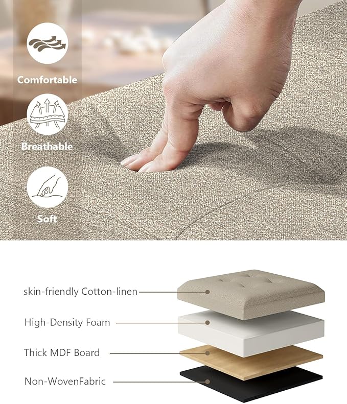 15 Inches Small Folding Storage Ottoman Cube, Storage Footrest, Foot Rest Stool, for Living Room, Bedroom, Dorm, Hallway, Entryway, Sandy Beige-Ruum Studio Home