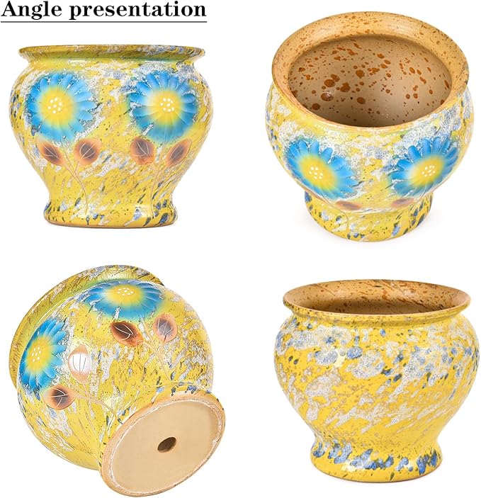 Sungmor Ceramic Hand Painted Succulent Flower Pots, 9 Inch Large Pottery Pots for Indoor Outdoor Plants, Decorative Ceramic Vase for Flower Arrangement Home Decor, Vintage Centerpieces Flowerpot-Ruum Studio Home