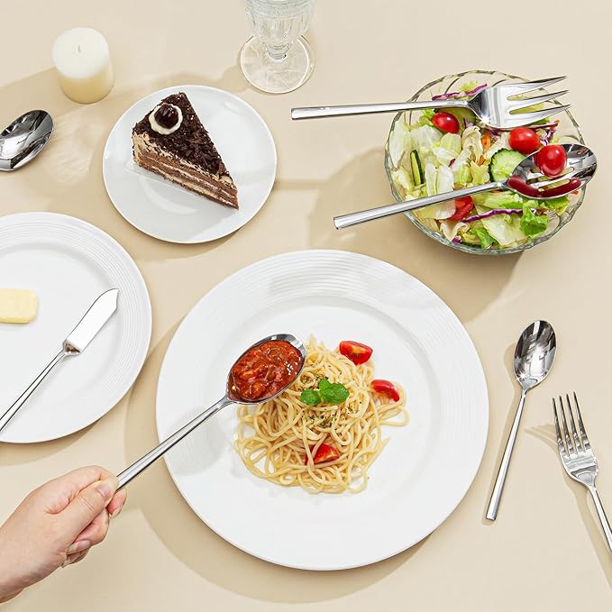 KINGSTONE Silverware Set with Serving Utensils, 65-Piece Forged Flatware Set Cutlery Set Premium Stainless Steel, Service for 12, for Kitchen, Home, Wedding, Party, Mirror Polished and Dishwasher Safe-Ruum Studio Home