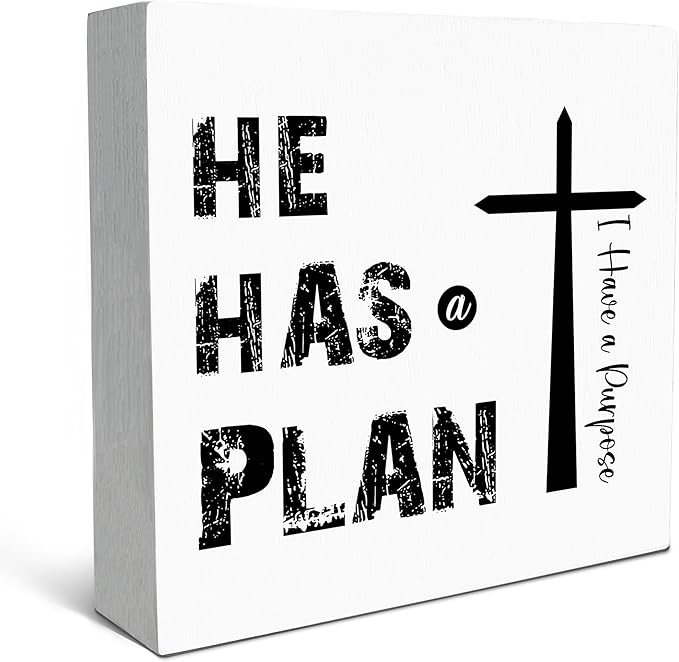SRADMO He Has a Plan Jesus Wood Box Sign Desk Decor, Bible Verse Decor, Christian Theme Wooden Block Box Sign Decoration for Home Office Shelf Table Decors-Ruum Studio Home