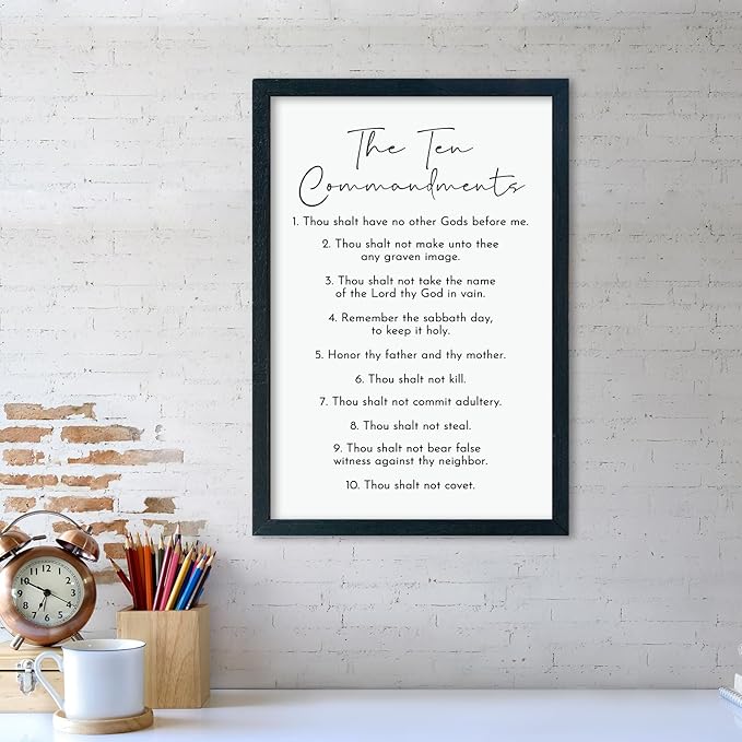 LuZhiQiang The Ten Commandments Wall Art Decor 16"×11" Bible Verse 10 Commandments Sign Motivational Positive Quotes Wood Framed Wall Hanging (Black)-Ruum Studio Home