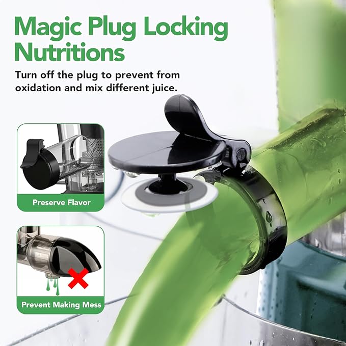 Cold Press Juicer,Aeitto Slow Masticating Juicer with Wide & Dual Feed Chute for Vegetables and Fruits, High Juice Yield, Self Feeding for Juice Extractor, BPA-Free, Dark Green-Ruum Studio Home