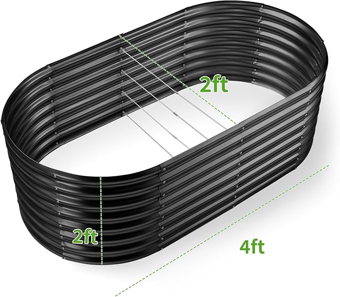 Land Guard 24“ Tall Galvanized Raised Garden Bed Kit, Galvanized Planter Garden Boxes Outdoor, Oval Large Metal Raised Garden Bed for Vegetables (Dark Gray, 4×2×2ft)-Ruum Studio Home