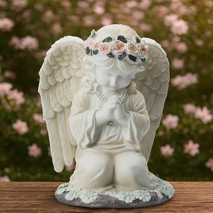 Solar Angel Prayer Statue, Memory Guardian Garden Decor with Warm Light - Religious Outdoor Decor, Auto On/Off LED Light, Memorial Gift for Cemetery, Patio & Gravesite-Ruum Studio Home