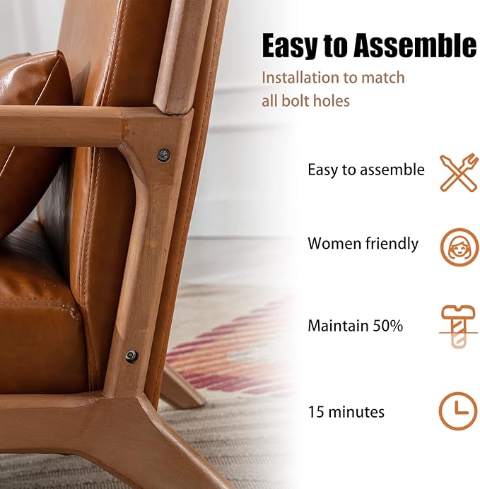 INZOY Mid-Century Modern Accent Chair Set of 2, PU Leather Reading Armchair with Waist Cushion, Upholstered Living Room Chairs for Bedroom Sunroom, Camel Set-Ruum Studio Home