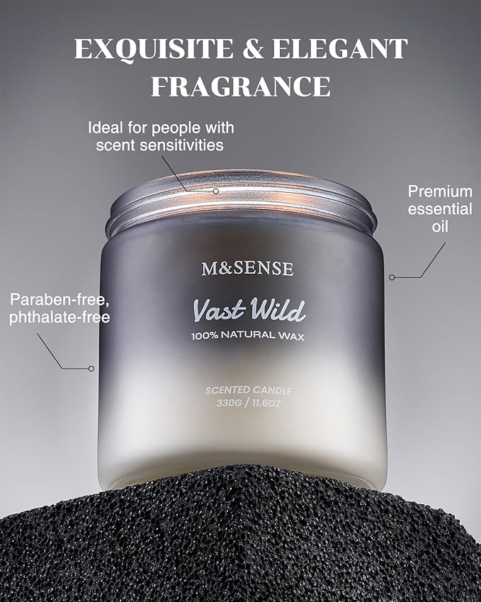 M&SENSE Sage Citrus Scented Candles for Men, 2 Wick 11.6oz Slow Burn 70 Hours Large Natural Soy Wax Clean Candle, Black Candle Luxury Manly Candles Home Fragrance Holiday Candle for Him-Ruum Studio Home