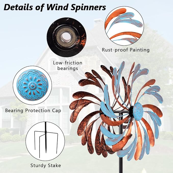 Viveta Wind Spinner for Yard and Garden, Metal Windmill Spinning Kinetic Wind Spinners for Outside Yard Patio Lawn Decor 13”D*57.5“H-Ruum Studio Home