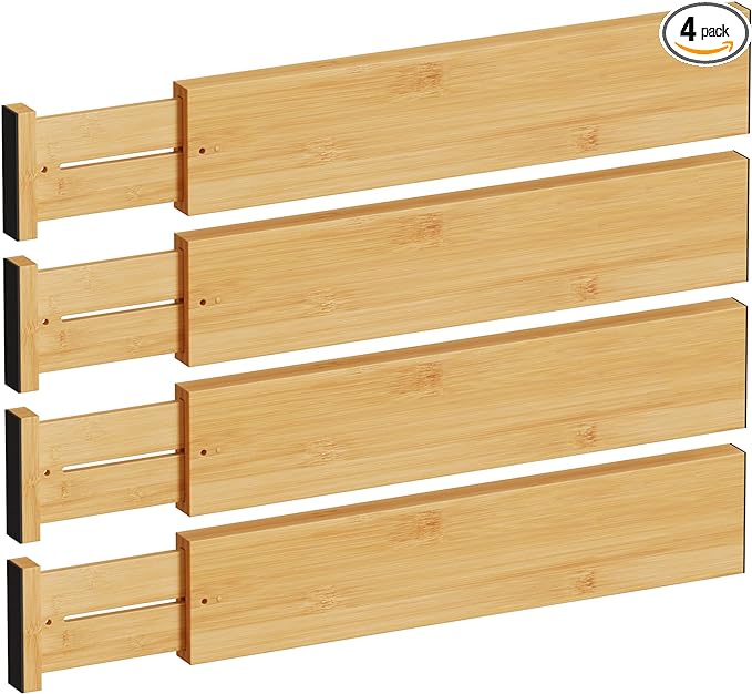 BAMEOS 4" High Drawer Dividers Bamboo Separators Organization Expandable Organizers for Kitchen Bedroom Bathroom Dresser Office 4-pack-Ruum Studio Home