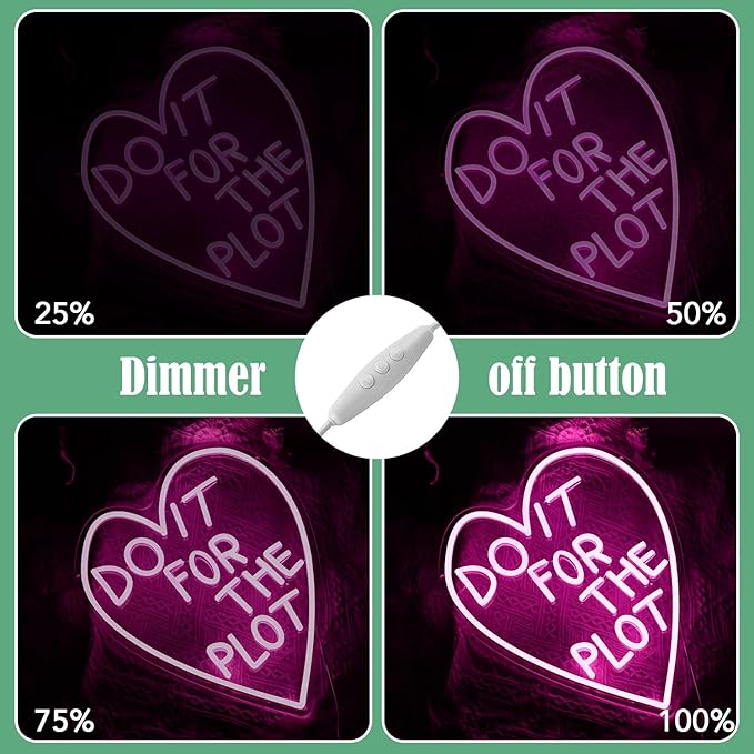 Do It For The Plot Neon Sign Dimmable Pink Words Neon Light for Wall Decor USB Led Heart Neon Light Sign for Bedroom Living Room Wedding Party Bar Neon Sign-Ruum Studio Home