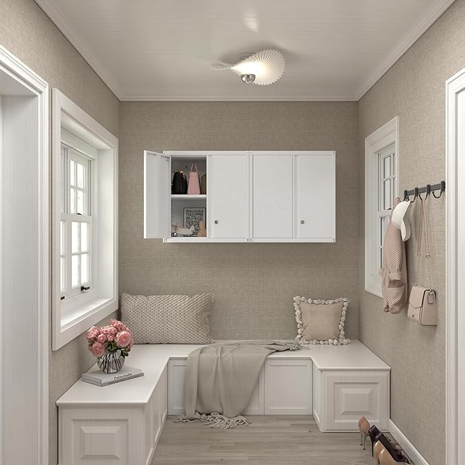 Wall Cabinet,Metal Storage Cabinet with 2 Doors,Locking Wall Cabinets for Office,Home,White-Ruum Studio Home