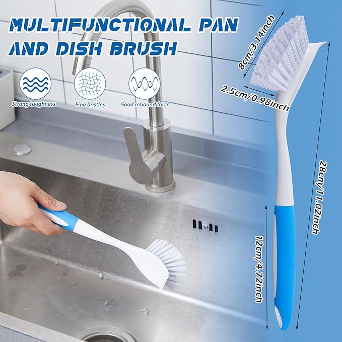 Hsei 6 Pcs Blue Kitchen Scrub Dish Brush Bulk with 11 Inch Handle Cleaning Dish Scrubber with Stiff Bristles Washing Scrub Brushes for Housekeeping for Pots and Pans, Kitchen Sink-Ruum Studio Home