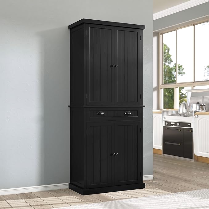 ARTPOWER 72" Tall Kitchen Pantry Storage Cabinet with Drawer and Adjustable Shelves, Pantry Cabinet for Kitchen, Bathroom or Hallway, Black-Ruum Studio Home