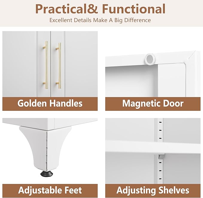 Kitchen Pantry Cabinet, 75" Tall Pantry Cabinet with Three Drawers, Freestanding Food Cupboard with Doors and Shelves, Metal Storage Cabinets for Dining, Living Room, White, Assembly Required-Ruum Studio Home
