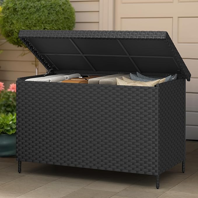 YITAHOME 230 Gal Outdoor Storage Box, XXL All-Weather Wicker Deck Box for Patio Furniture, Cushions, Pool Accessories and Garden Tools - Black-Ruum Studio Home