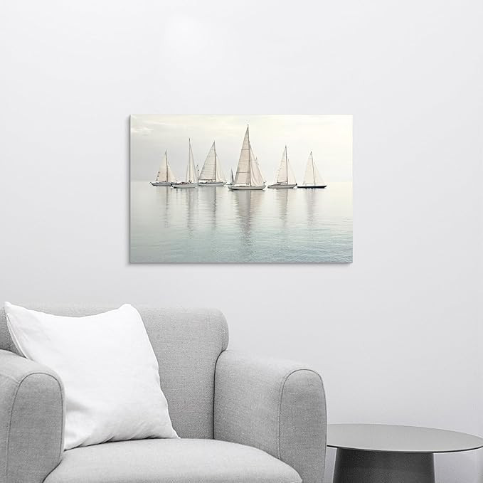 ARTISTIC PATH Coastal Sailboat Canvas Wall Art - Nautical Sailing Picture Ocean Ship Prints Sea Level Boat Painting Artwork for Bedroom-Ruum Studio Home