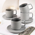 Large Cappuccino Cups with Saucers Set of 4, 8 Ounce Stackable Embossed Ceramic Coffee Mugs for Specialty Coffee Drinks, Latte, Cafe Mocha and Tea, Dishwasher & Microwave Safe (Grey)-Ruum Studio Home