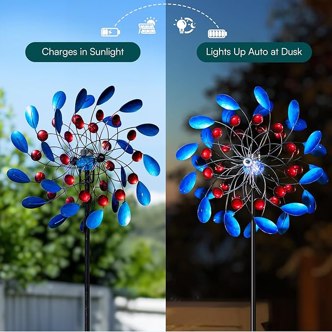 Solar Wind Spinners Outdoor, Colorful Large Garden Wind Spinners with Stake, Lawn Decor Windmill for Yard, Patio, Backyard (24'' W x 88'' H)-Ruum Studio Home