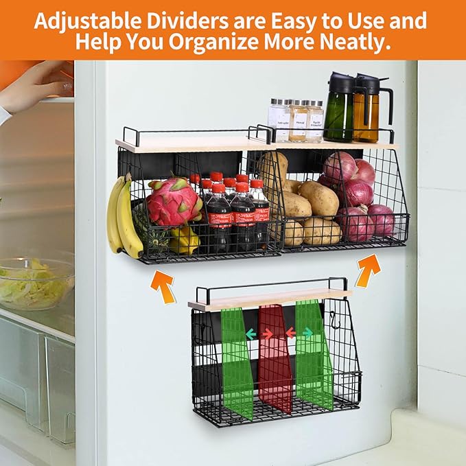 Large Magnetic Shelf for Fridge, Fruit and Vegetable Storage Wire Basket, Potato And Onion Storage Bin for Kitchen Organizers, Magnetic Spice Rack for Refrigerator, Kitchen Counter, RV and Laundry-Ruum Studio Home