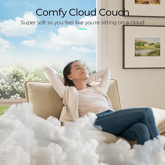 LINSY HOME Sofa Chair with Movable Ottoman - Corduroy Cloud Couch Chair Soft Comfy Modern Sofa Chaise Single Sleeper Chair Bed for Living Room Apartment Office, Beige-Ruum Studio Home