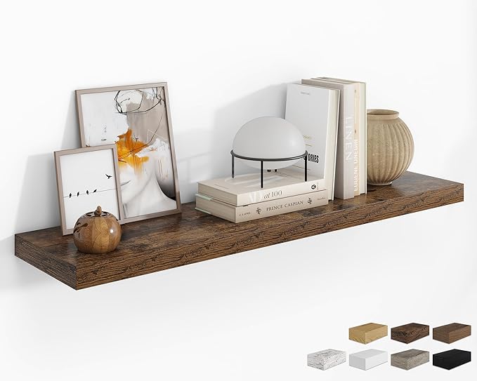 RICHFOCUS 48Inch Floating Shelves for Wall 1 Pack Shelves for Bedroom|Kitchen|Bathroom Wall Mounted Rustic Wood Floating Shelf with Invisible Brackets for Books|Storage|Decor, Rustic Brown-Ruum Studio Home