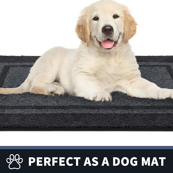 PURRUGS Dirt Trapping Door Mat 34" x 60", Non-Slip/Skid Machine Washable Entryway Rug, Shoes Scraper, Area Rug, Super Absorbent Welcome Mat for Muddy Wet Shoes and Paws, Bluish Grey & Charcoal-Ruum Studio Home