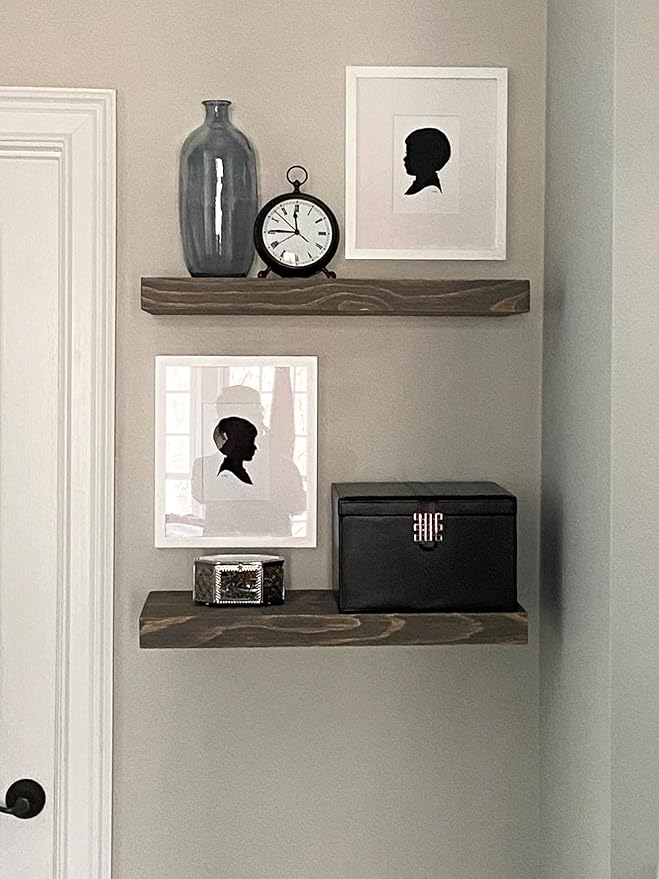 Joel's Antiques - 18 Inch Wooden Floating Shelves for Wall - 18x8x2 in - Made of Natural Wood - Short Heavy Duty Rustic Wall Shelves for Bedroom - Perfect for Living Room, Kitchen - Grey-Ruum Studio Home