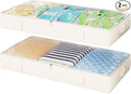 2-Pack Under Bed Storage, 6 Inches Tall Closet Organizers and Storage Bins with Sturdy Sidewalls/Bottom/4 Handles, Beige-Ruum Studio Home