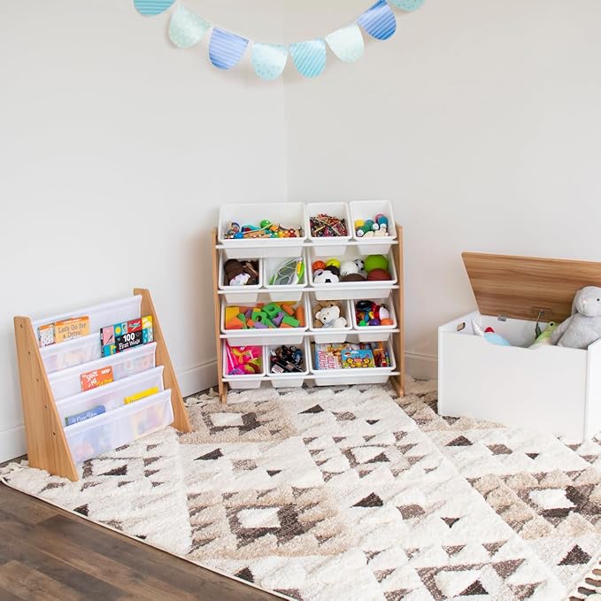 Humble Crew Kids Toy Storage Organizer with 12 Plastic Bins, Natural Wood/White – Removable Bins for Playroom, Bedroom, Toddler Furniture for Boys and Girls Ages-Ruum Studio Home