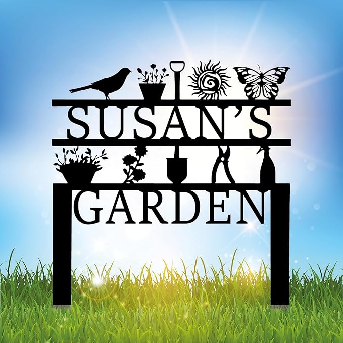 Personalized Garden Sign, Custom Garden Tools Sign with Stakes, Garden Sign with Last Name, Personalized Flower Garden Name Sign, Yard Sign, Lawn Sign, Custom Family Name Garden Sign, Farmhouse Decor-Ruum Studio Home