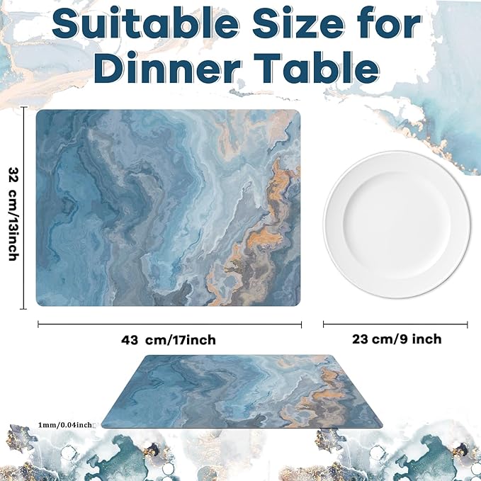 Marble Placemats Set of 6 Blue Marbles Plastic Table Mats Marble Theme Place Mats Wipe Clean Washable Holiday Table Decoration for Indoor Outdoor Party Kitchen Dining-Ruum Studio Home