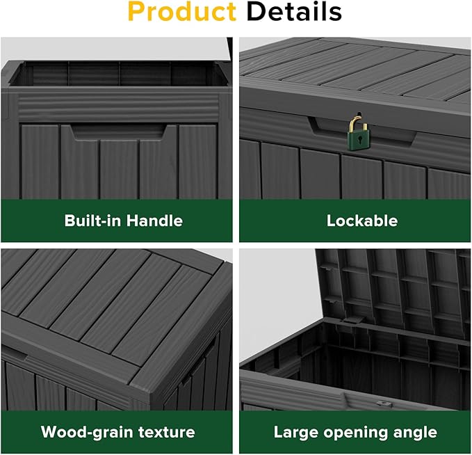 45 Gallon Resin Deck Box, Waterproof Outdoor Storage Bin for Patio, Poolside, and Garden, Lockable & UV-Resistant, Ideal for Small Spaces, Black-Ruum Studio Home