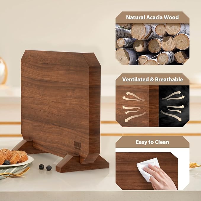 Magnetic Knife Block, Thickened Acacia Wood Kitchen Knife Holder Stand with Strong Magnets, Multifunctional Double Side Knife Storage Organizer for Kitchen Counter-Ruum Studio Home