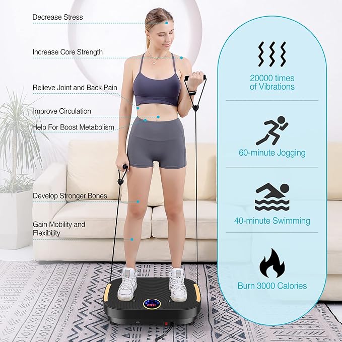 AXV Vibration Plate Fitness Platform Exercise Machine Vibrating Lymphatic Drainage Shaking Full Body Shaker Workout Vibrate Stand Shake Board Sport Gym for Weight Loss Fat Burner for Women Men-Ruum Studio Home