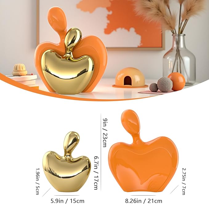 XMGZQ Orange and Gold Ceramic Couple Figurines Home Decor,Wedding Engagement Romantic Gift for Husband Wife,Large Male and Female Love Statue Valentine's Day Birthday,Abstract Hugging Couple-Ruum Studio Home