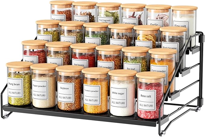 RCHYFEED Spice Rack Organizer for Cabinet Pantry,4 Tier Spice Rack Countertop, Depth Adjustable Spice Organization for Cabinet,Tierd Seasoning Organizer for Cabinet(Black, 1Pack)-Ruum Studio Home