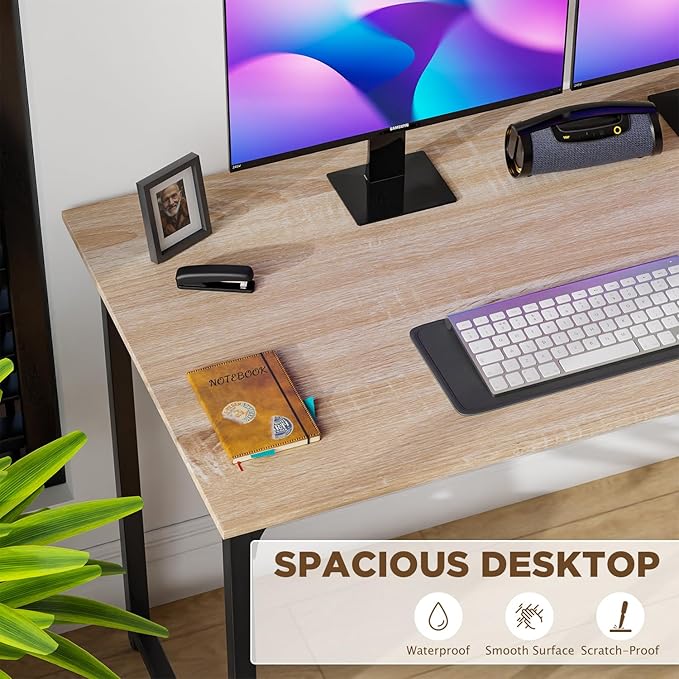 PayLessHere | 47 Inch Computer Desk | Nature | Office Desk with Metal Frame, Adjustable Feet | Water-Resistant, Scratchproof Surface | Sturdy Writing Table for Home Office or Study | Pack of 1-Ruum Studio Home