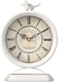 Vintage Table Clock with Bird, European Antique Style White Mantel Clocks, Desk and Shelf Decor Clock, for Farmhouse, Bedside, Living Room, Bedroom, Gift (9" H x 6.5" W)-Ruum Studio Home