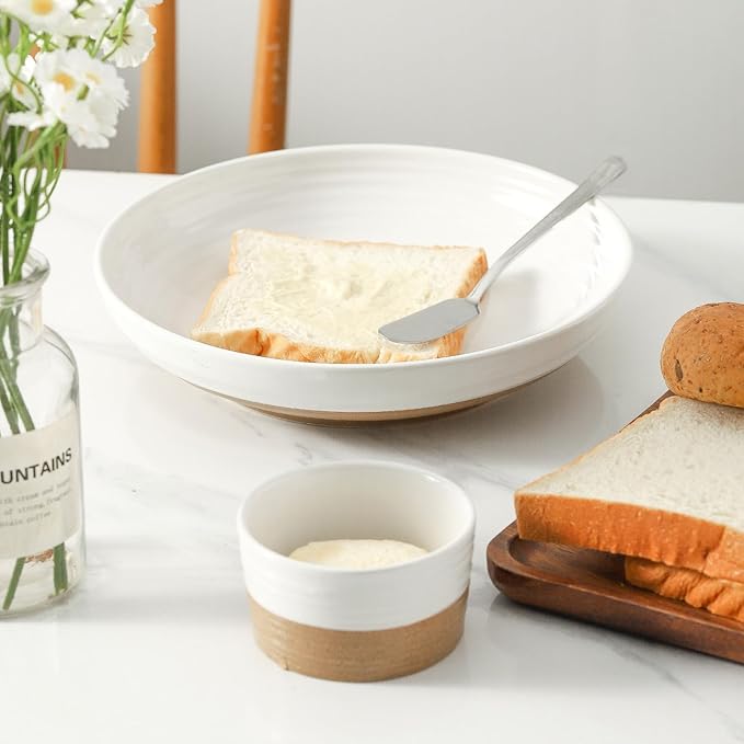 Pasta Bowls 32 OZ,Ceramic Salad Serving Bowls Set of 2,Large 8.7 inch Shallow Bowls Plates for Fruit,Noodle,Dinner,Soup Bowls for Christmas Gift,Dishwasher & Microwave Safe,White-Ruum Studio Home