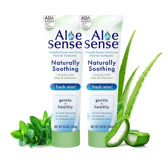 Naturally Soothing Toothpaste for Sensitive Teeth and Gum Care with Aloe Vera, Allantoin & Fresh Mint Flavor, Gentle & Natural, ADA Approved (5-oz, 2 Count)-Ruum Studio Home