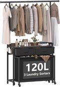 Laundry Sorter Hamper with Hanging Cloth Rack, Laundry Basket with 3 Section Pull-Out Rolling Bags, Laundry Sorter for Organization and Storage with 2 Drawers for Laundry Room (Vinatge Brown)-Ruum Studio Home
